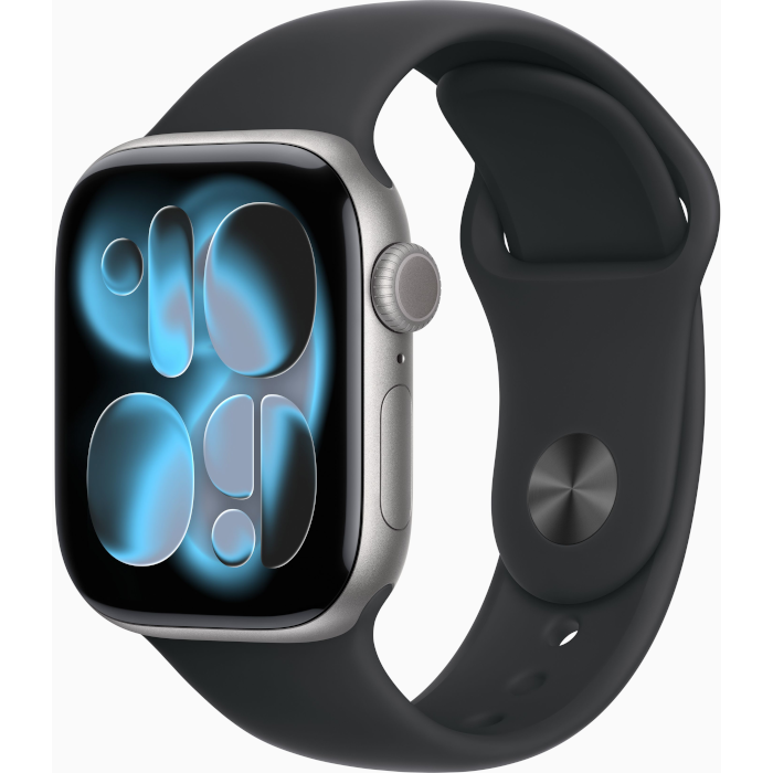 Watch Series 11 GPS + Cellular 42mm Space Grey Aluminium Case with Black Sport Band - S/M