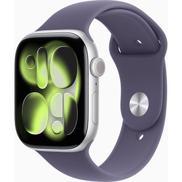 Watch Series 11 GPS + Cellular 46mm Silver Aluminium Case with Purple Fog Sport Band - M/L