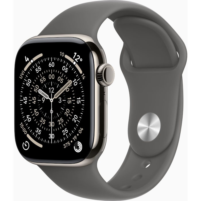 Watch Series 11 GPS + Cellular 42mm Natural Titanium Case with Stone Grey Sport Band - S/M