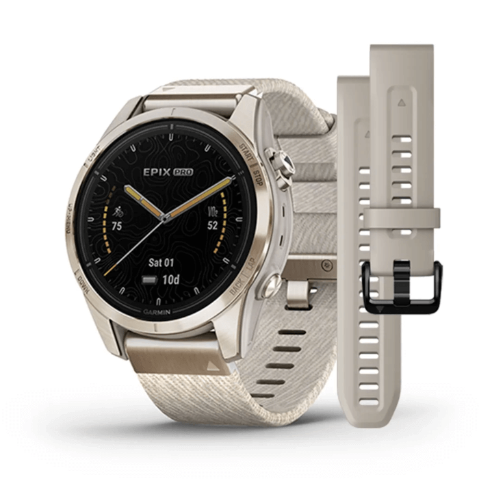Garmin Epix Pro (Gen2) Sapphire Edition (42mm, Soft Gold, Cream Heathered, Nylon Band)