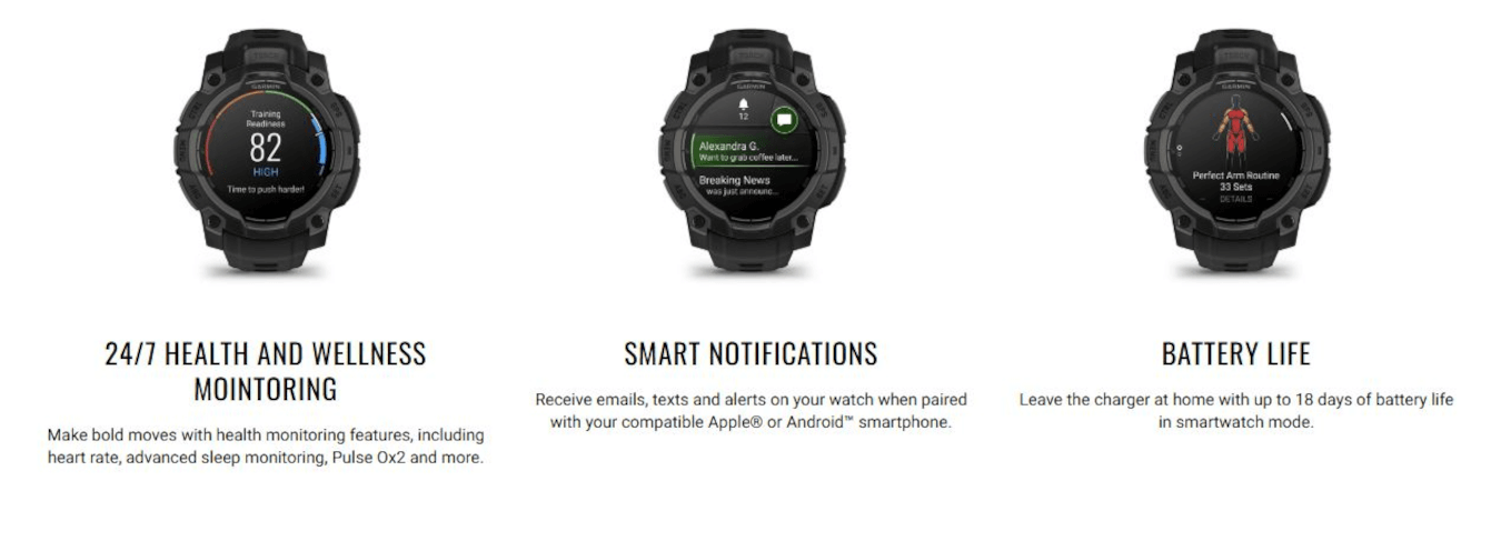 Instinct 3 Tactical Edition (50mm, Black, Solar, Black, Band)