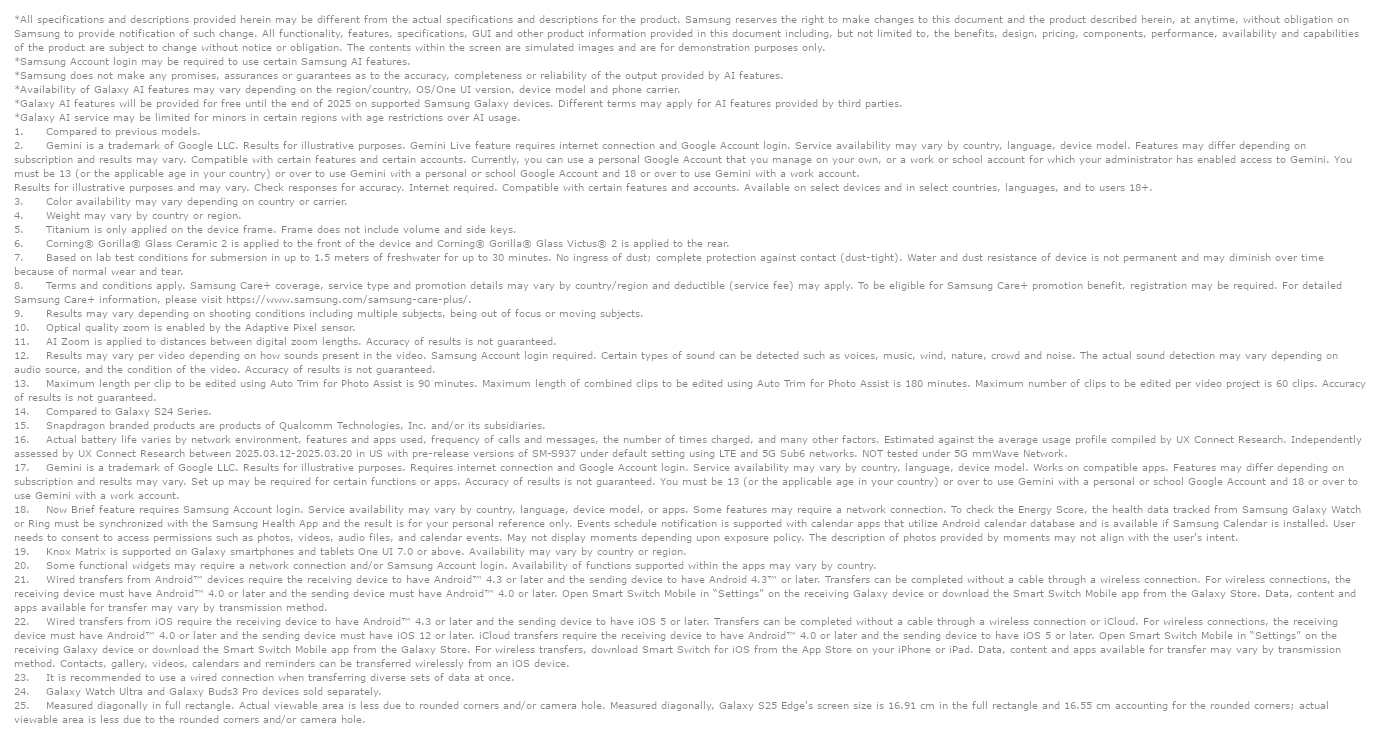 Samsung S25 Edge (Titanium Jetblack, 12GB, 512GB)