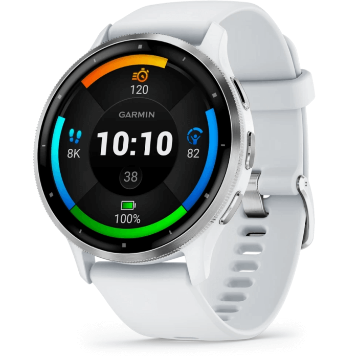Garmin Venu 3 (45mm, Silver Stainless Steel Bezel, Whitestone Silicone Band)