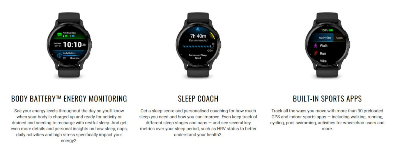 Venu 3 (45mm, Slate Stainless Steel Bezel, Black Leather Band)