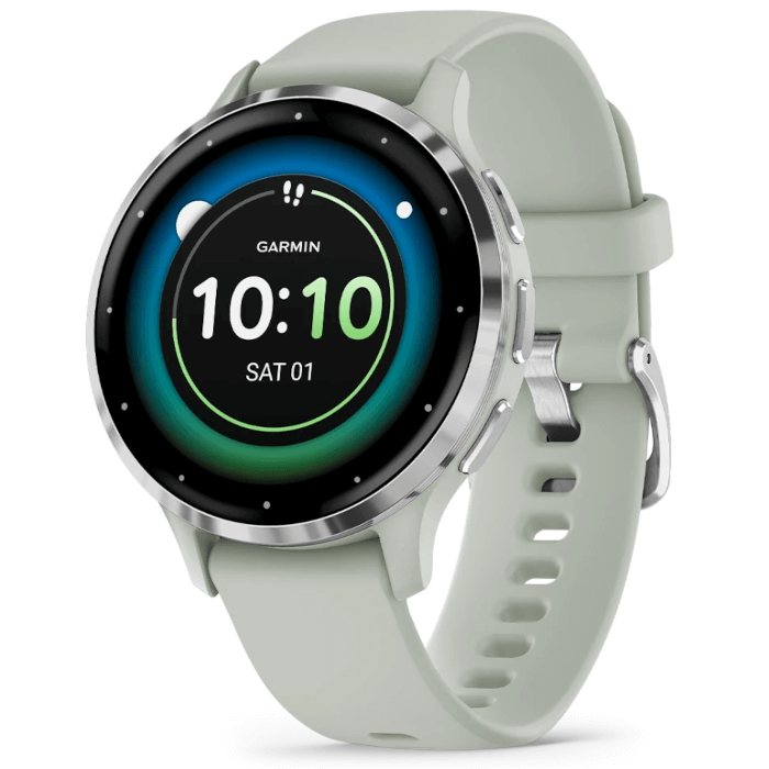 Garmin Venu 3S (41mm, Silver Stainless Steel Bezel, Sage Grey Silicone Band)
