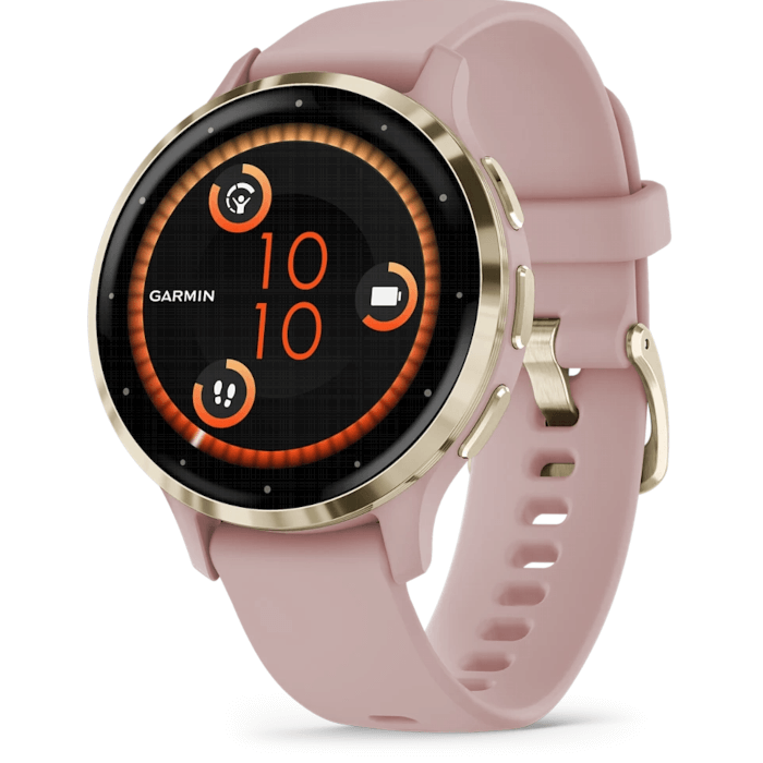Garmin Venu 3S (41mm, Soft Gold Stainless Steel Bezel, Dust Rose Silicone Band)