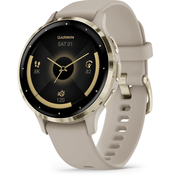 Garmin Venu 3S (41mm, Soft Gold Stainless Steel Bezel, French Grey Silicone Band)