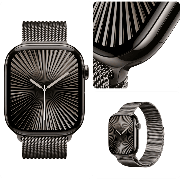 Watch Series 10 (Titanium, Slate, 42mm, Black, Sport Band, ML, GPS + Cellular)