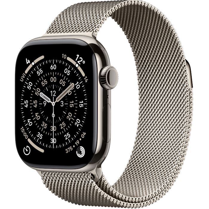 Apple Watch Series 11 Titanium (46mm, Natural, Milanese Loop, Stone Grey, GPS + Cellular, OS)