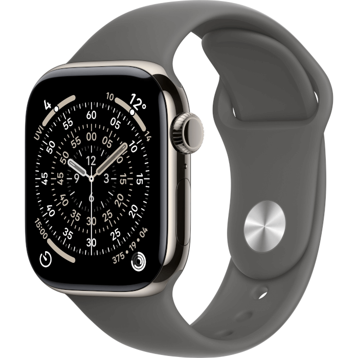 Apple Watch Series 11 Titanium (46mm, Natural, Sport Band, Stone Grey, GPS + Cellular, S/M)