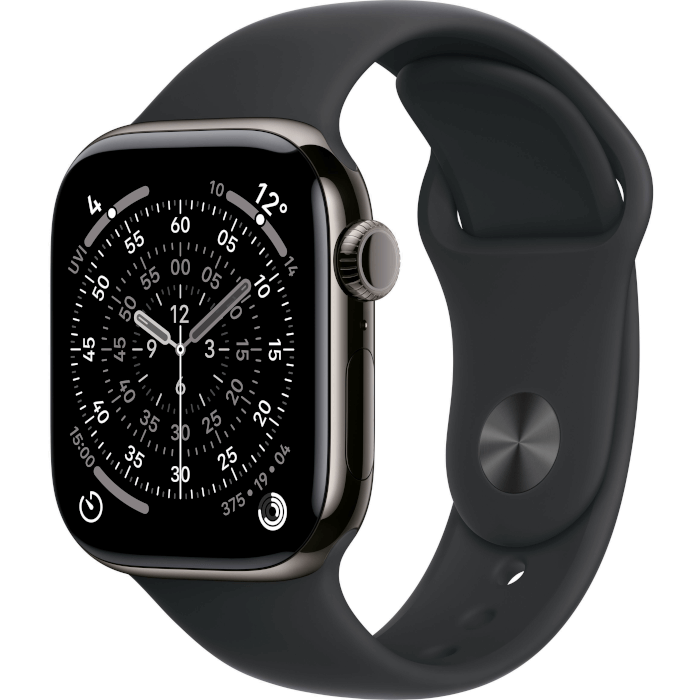 Apple Watch Series 11 Titanium (46mm, Slate, Sport Band, Black, GPS + Cellular, M/L)