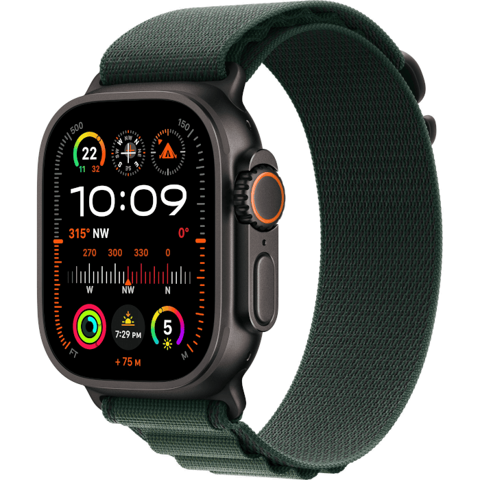 Apple Watch Ultra 2 (Titanium, Black, 49mm, Dark Green, Alpine loop, S, GPS + Cellular)