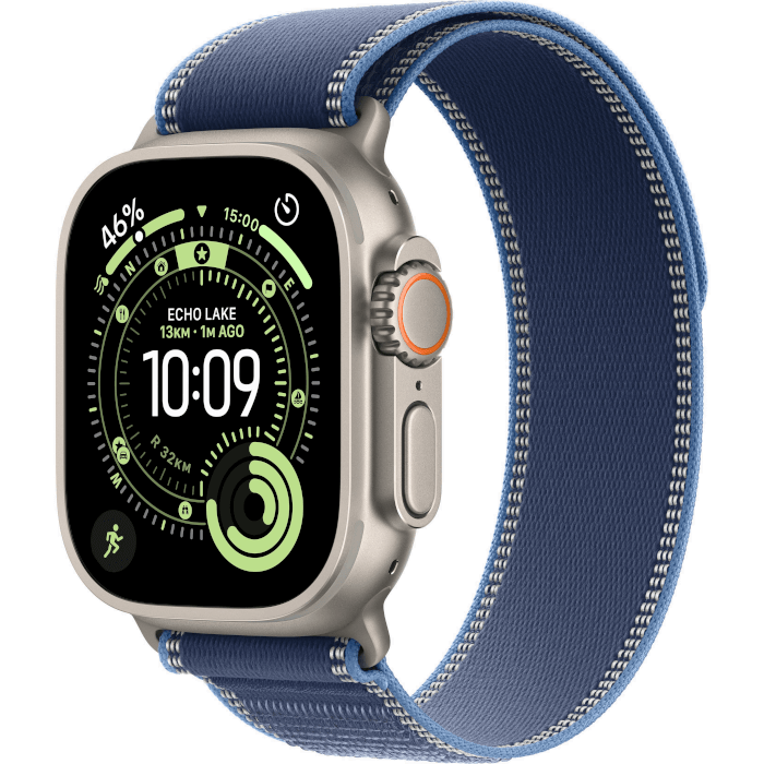 Apple Watch Ultra 3 (49mm, Natural, Trail Loop, Bright Blue, S/M)