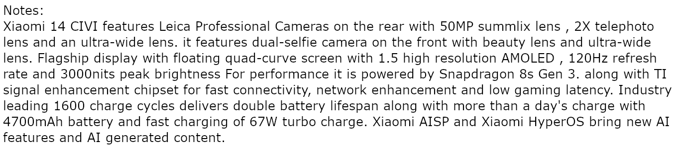 Xiaomi 14 CIVI (Shadow Black, 12GB, 512GB)